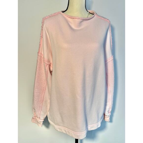 Free People Oversized Sweatshirt Soft Pink Raw Seam Size XS S M - Picture 2 of 9